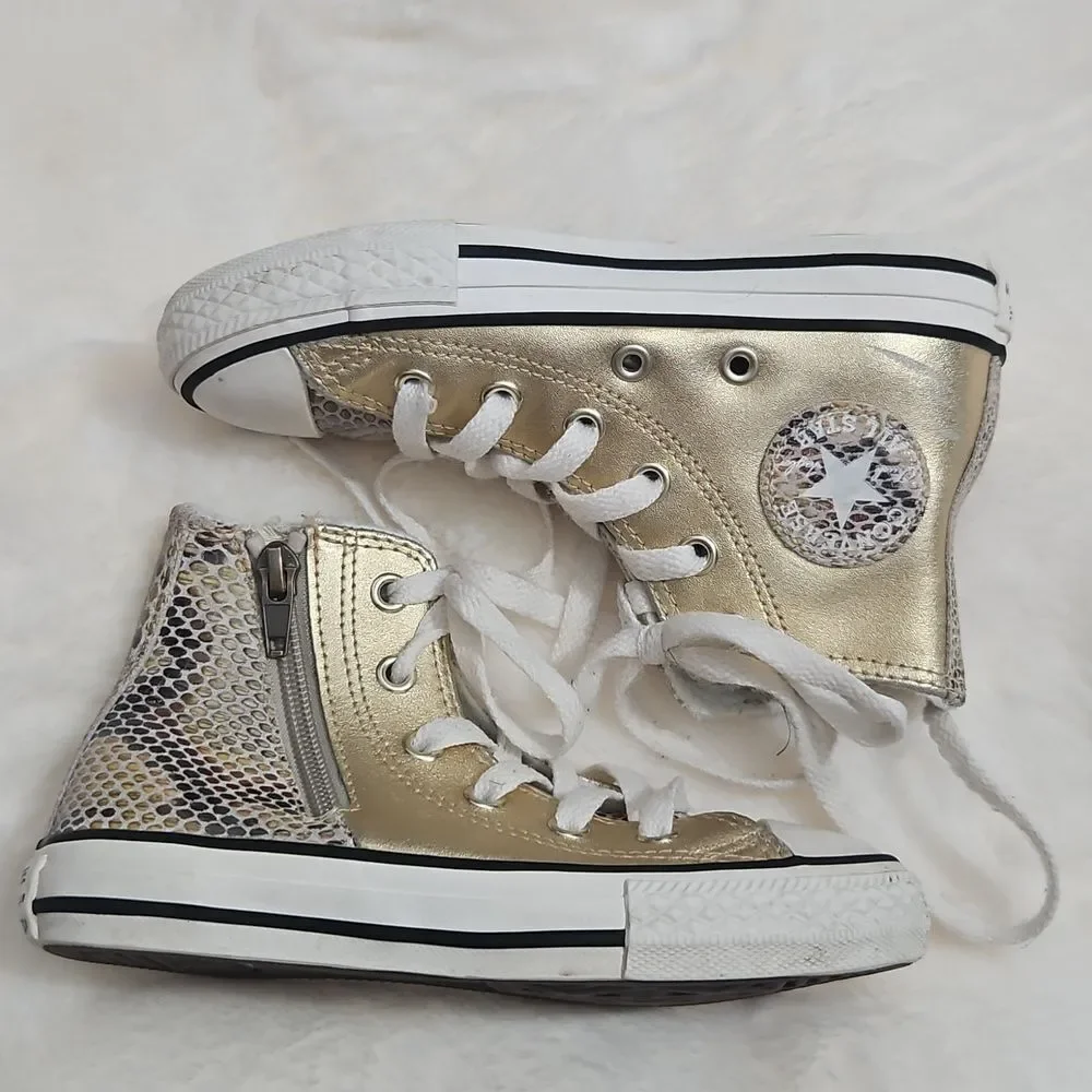 Converse Chuck Taylor All Star Kids High Tops Metallic Gold & Snake Print Size 1